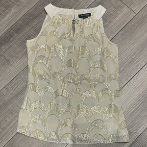White House Black Market Gold and Cream Blouse